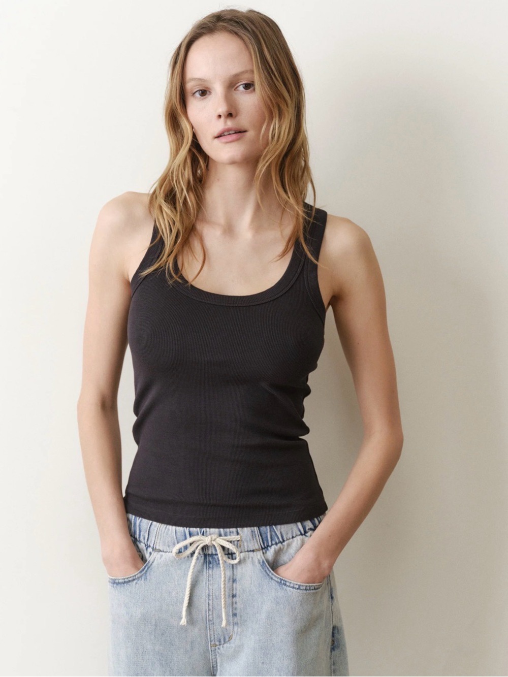 Marine Layer Lexi Black Ribbed Tank Top